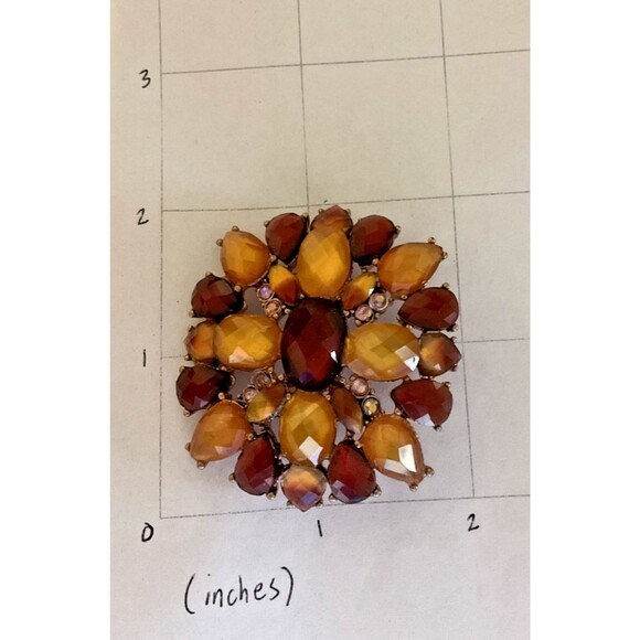 Liz Claiborne Bronze Red Crystal Brooch Fashion Jewelry Statement Piece - Picture 4 of 4